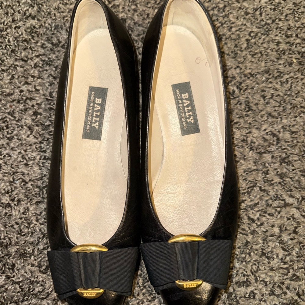 Bally Black Flats with Gold Accent